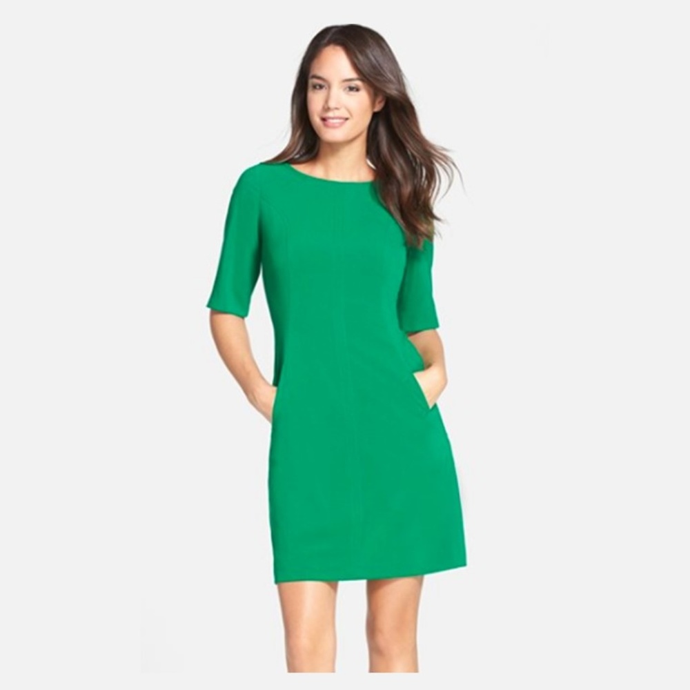 Elie Tahari kelly green shift dress 3/4 sleeve